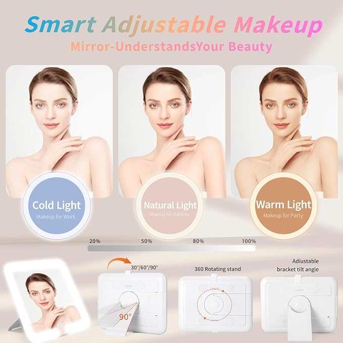 Makeup Bag with LED Mirror & Magnifier, Large Cosmetic Organizer Travel Makeup - Image 4