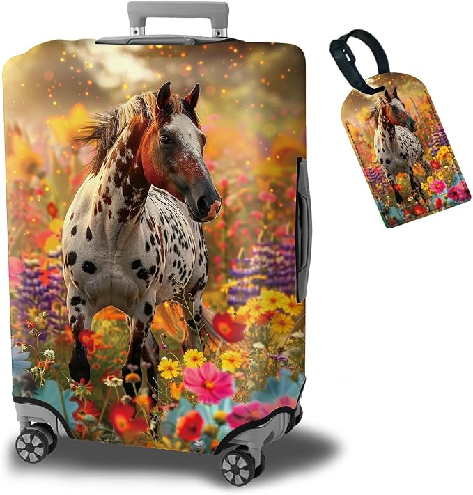 Luggage Cover + Tag, Spotted Horse Garden Travel Suitcase Protector by BWEGRHE