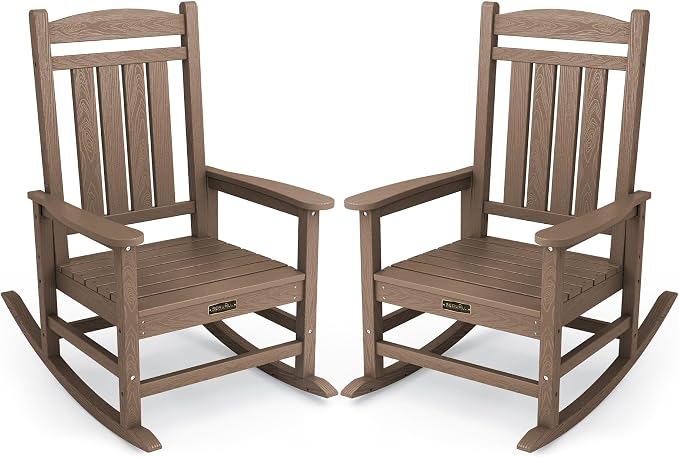 SERWALL Outdoor Rocking Chair Set of 2, HDPE Patio Rocking Chair All-Weather by SERWALL