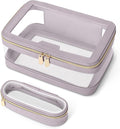Travel Clear Makeup Bag with Makeup Brush Bag, Leather Makeup Case Toiletry Bag by Soimeat