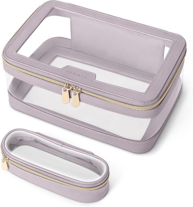 Travel Clear Makeup Bag with Makeup Brush Bag, Leather Makeup Case Toiletry Bag by Soimeat