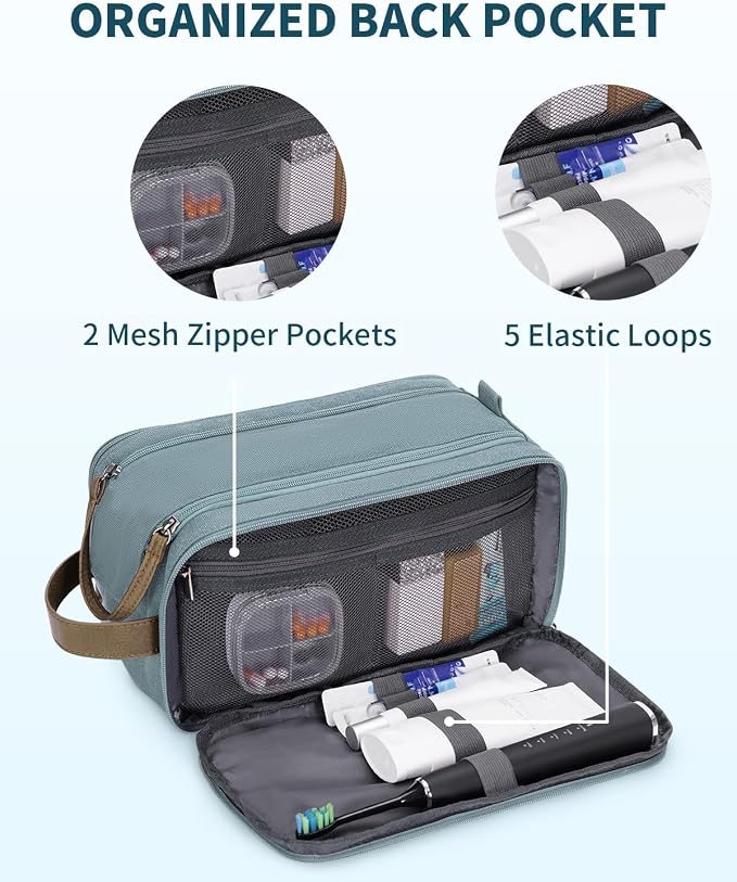 WANDF Toiletry Bag for Men Travel Toiletry Organizer Canvas and Leather Dopp - Image 5