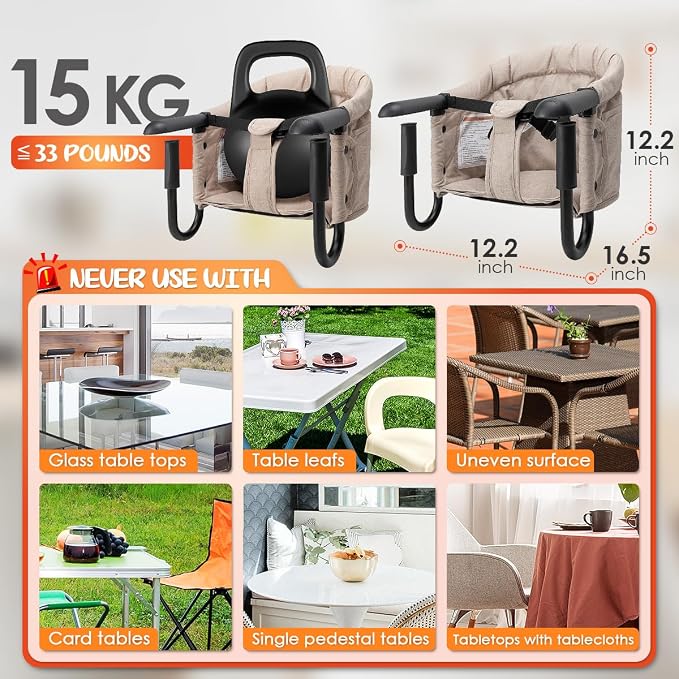 Hook On Chair with Removable Dining Tray, Portable Hook-On Chairs with Storage - Image 3