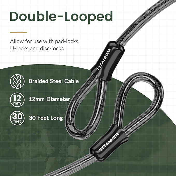Titanker Bike Lock Cable, 12mm Thick Security Cable - Image 4