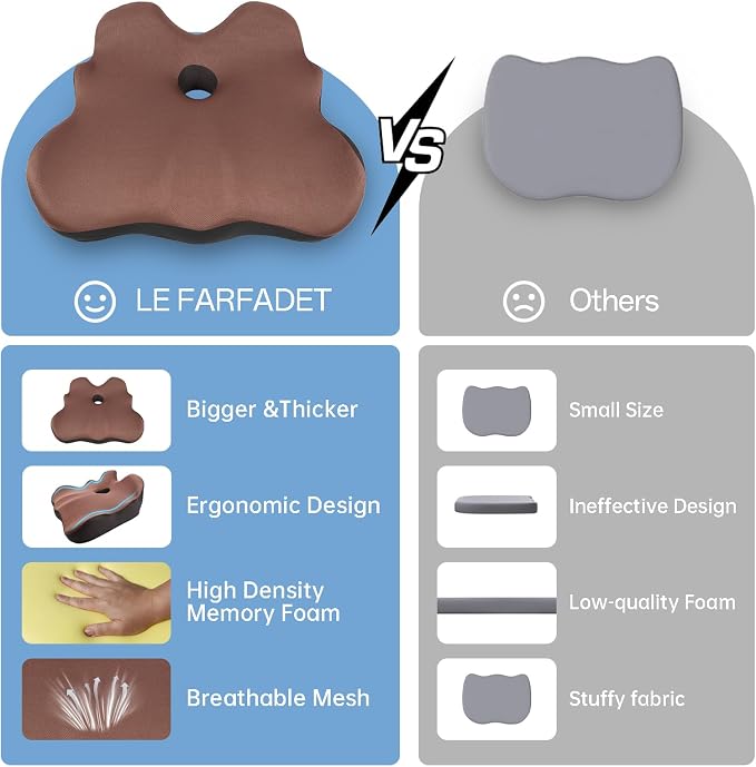 Seat Cushion, X-Large Memory Foam Office Chair Cushion, - Image 6