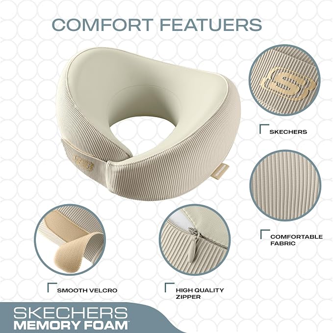 Skechers Men's Memory Foam Neck Pillow, Comfortable & Breathable Travel Pillow - Image 3