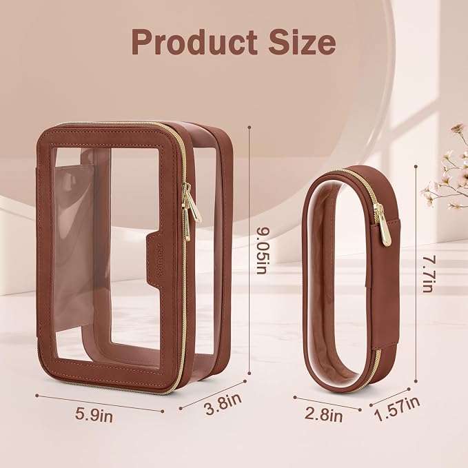 Travel Clear Makeup Bag with Makeup Brush Bag, Leather Makeup Case Toiletry Bag - Image 6