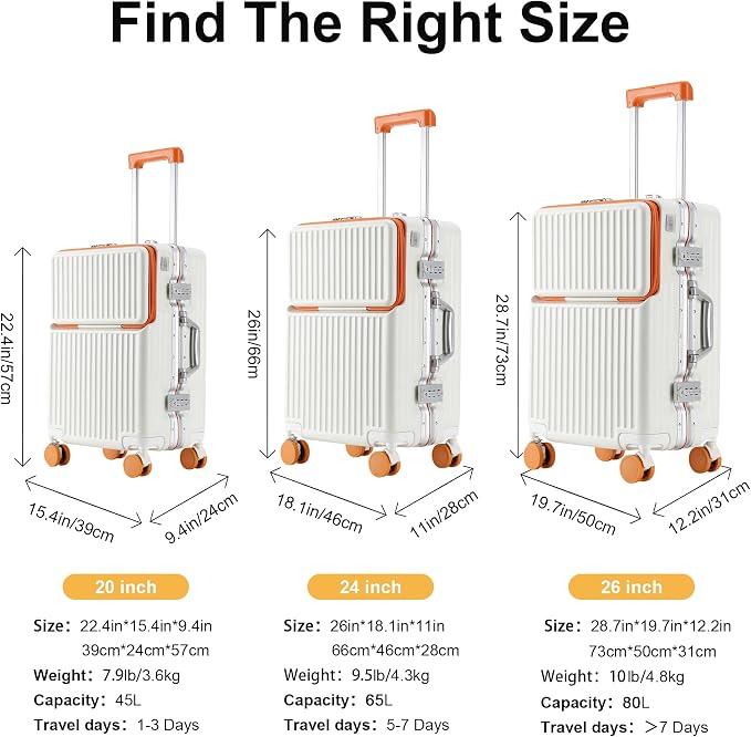 Hard Shell Luggage 20 Inch Travel Luggage, PC+ABS Aluminum Frame, Lightweight - Image 8