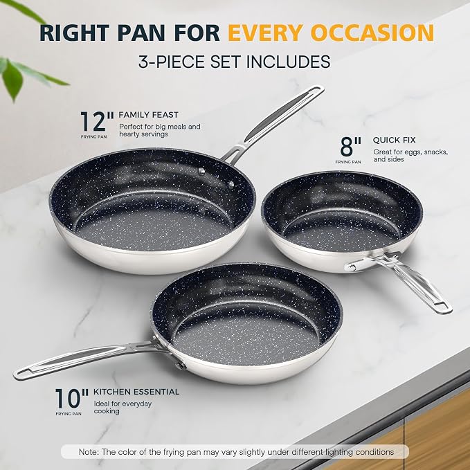 Nuwave 3-Piece 8”, 12” Forged Lightweight Frying Pan Set, G10 Healthy Duralon - Image 3