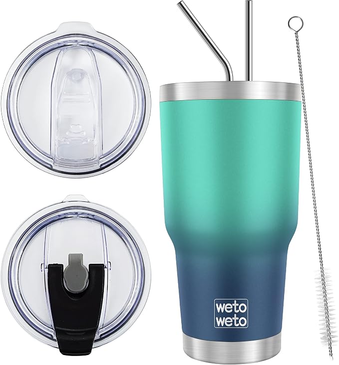 WETOWETO 30 oz Tumbler with 2 Straws and 2 Lids, Stainless Steel Insulated by Wetoweto