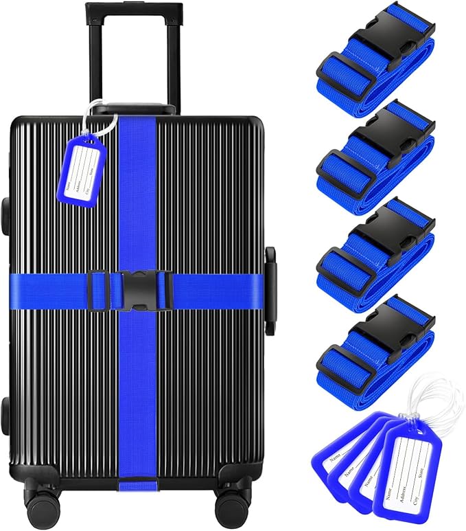 8 Pack Luggage Straps and Tags Set, Luggage Straps by Gostwo