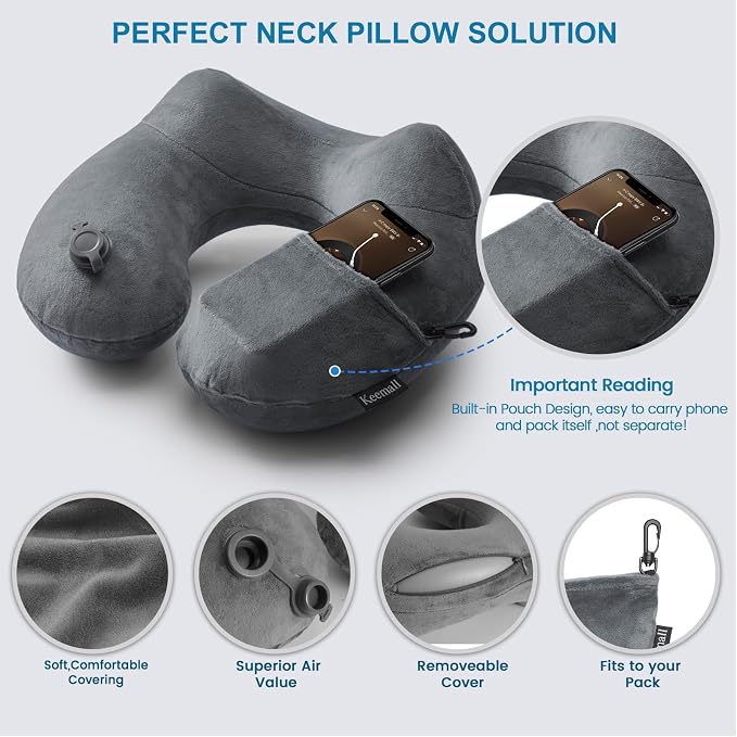 Inflatable Travel Pillows for Airplanes, Easy Blow Up Inflatable Travel Neck - Image 5