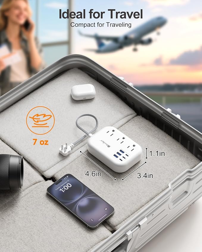 Short Extension Cord 1 Ft- 6 USB Travel Power Strip - Image 4