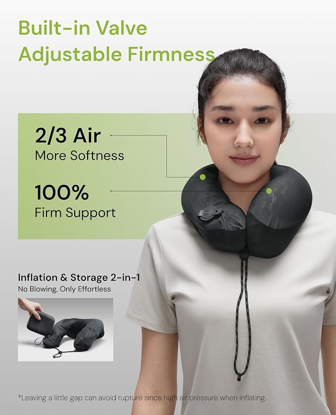 BENEUNDER Travel Neck Pillow for Airplane, Inflatable Compact 360°Head Support - Image 3