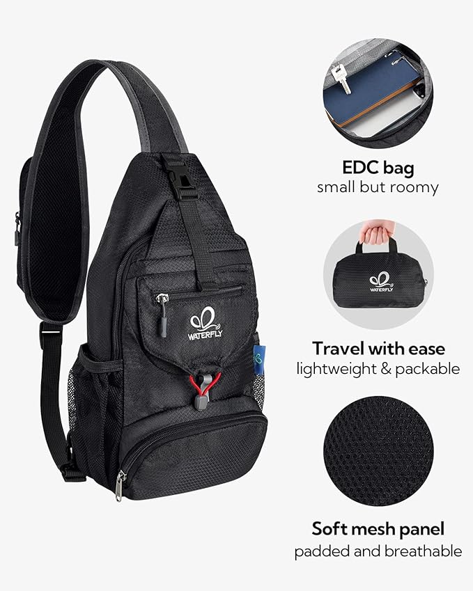 WATERFLY Packable Small Crossbody Sling Backpack Shoulder Chest Bag Daypack - Image 3