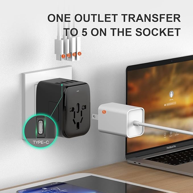 Universal Travel Adapter, 5 in 1 International Travel Plug Adapter - Image 2