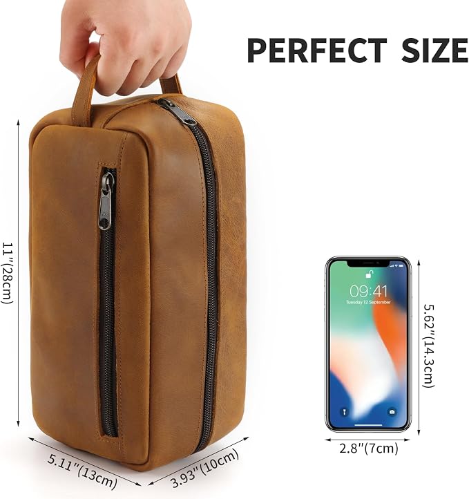 Ringsun Genuine Leather Toiletry Bag, Hanging Makeup Bag - Image 3