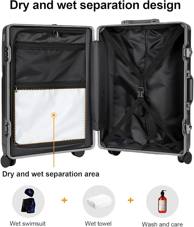 Zipperless Luggage, Polycarbonate Aluminum Hard Shell, Expandable Carry-On - Image 4