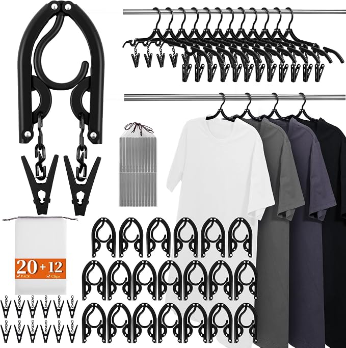 20 Pack Foldable Travel Hangers by HUGOMOVA