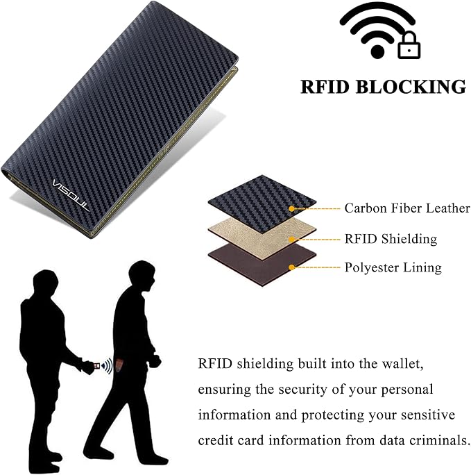 VISOUL Mens Checkbook Leather Wallets Long Bifold Wallets - Image 4