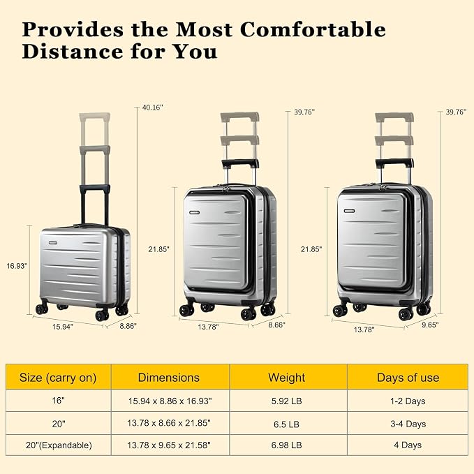 16 Inch Carry On Luggage Airline Approved, Expandable Lightweight ABS+PC Hard - Image 9