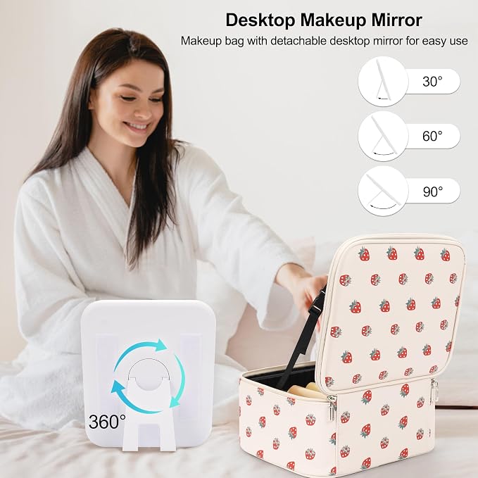 Makeup Bag With LED Mirror, Travel Makeup Case with Light up Mirror Fashion - Image 3