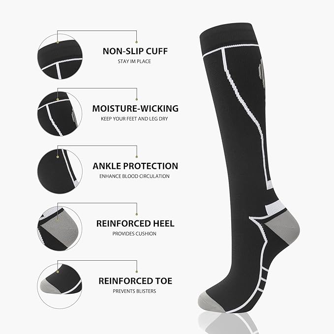 Compression Socks for Women Men Circulation Knee High 8 Pairs for Nurses - Image 5