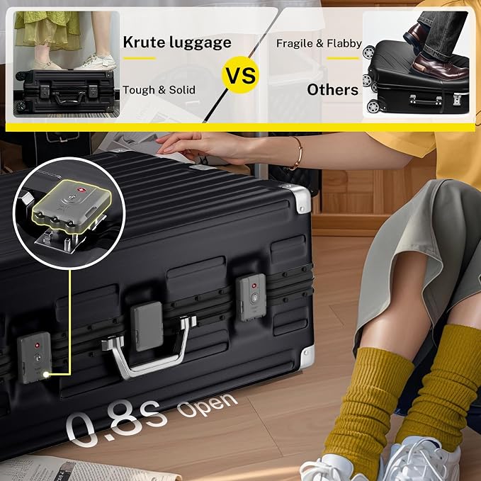 Krute Luggage Set 2 Pieces 20 28 Inch Aluminum Frame Carry on Luggages TSA Lock - Image 5