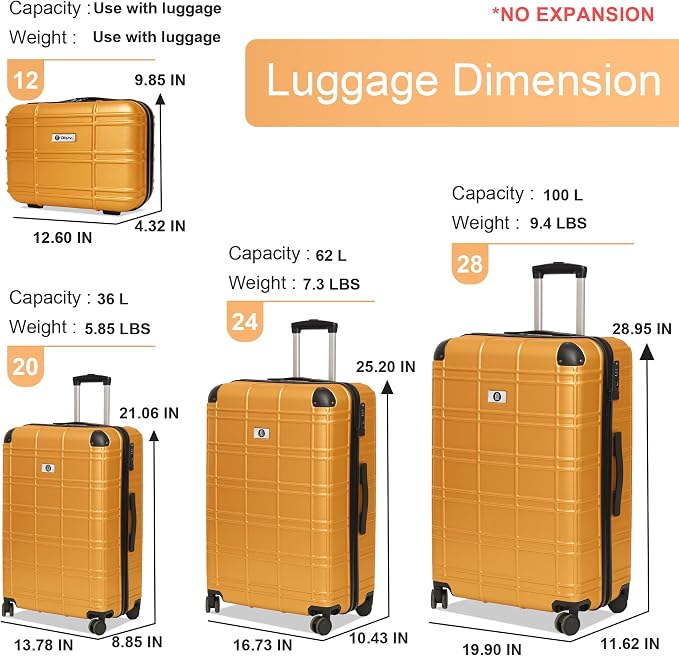 Luggage Sets 4 Piece, ABS PC Lightweight Suitcases - Image 6