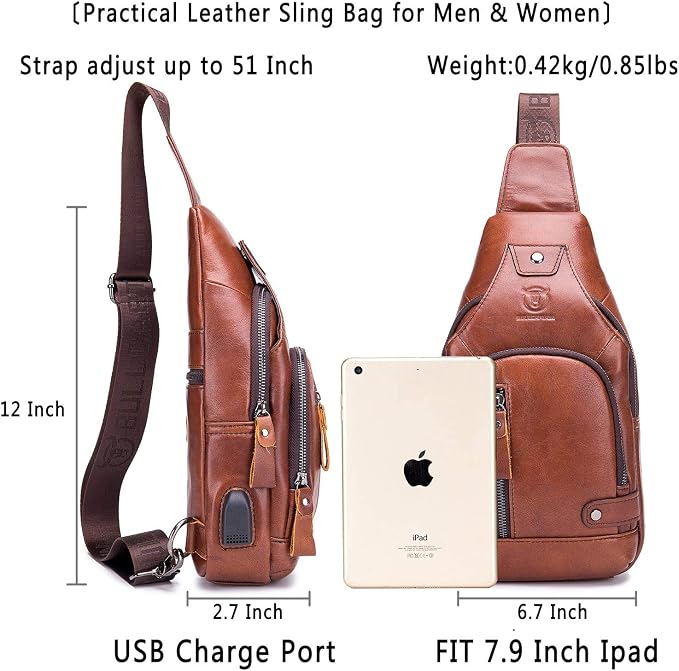 BULLCAPTAIN Leather Sling Bag Mens Chest Bag Casual Shoulder Crossbody Bags - Image 2