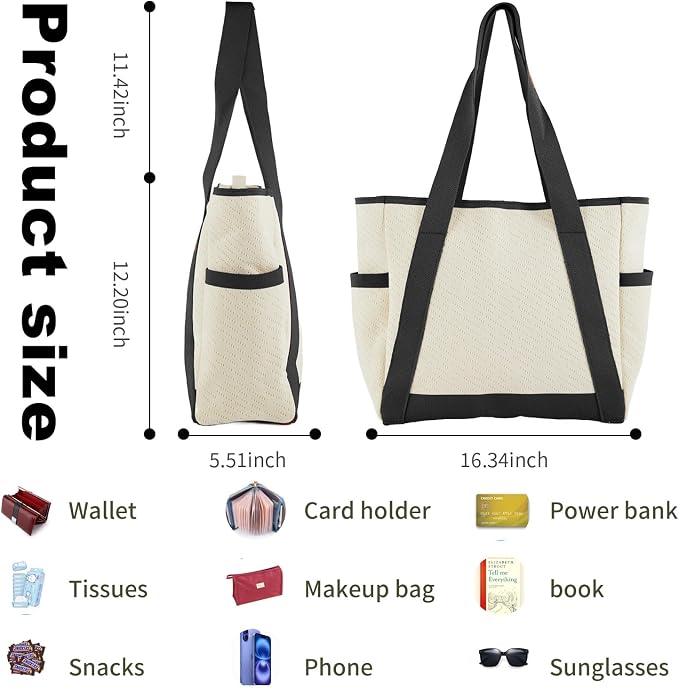 Large Canvas Tote Bag, with Laptop Sleeve and Multiple Pockets - Image 4