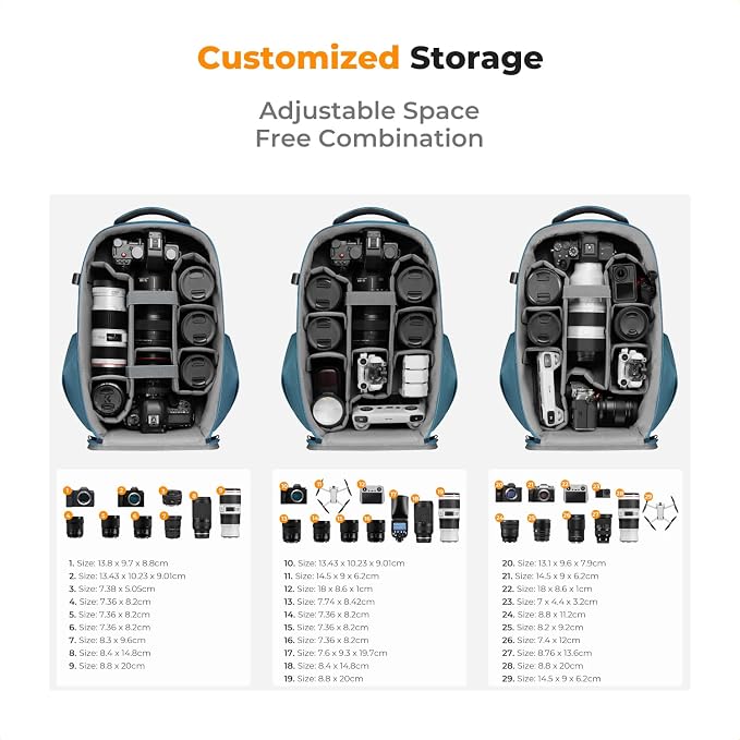 K&F Concept Camera Backpack, Hardshell Photography DSLR Camera Bag - Image 3