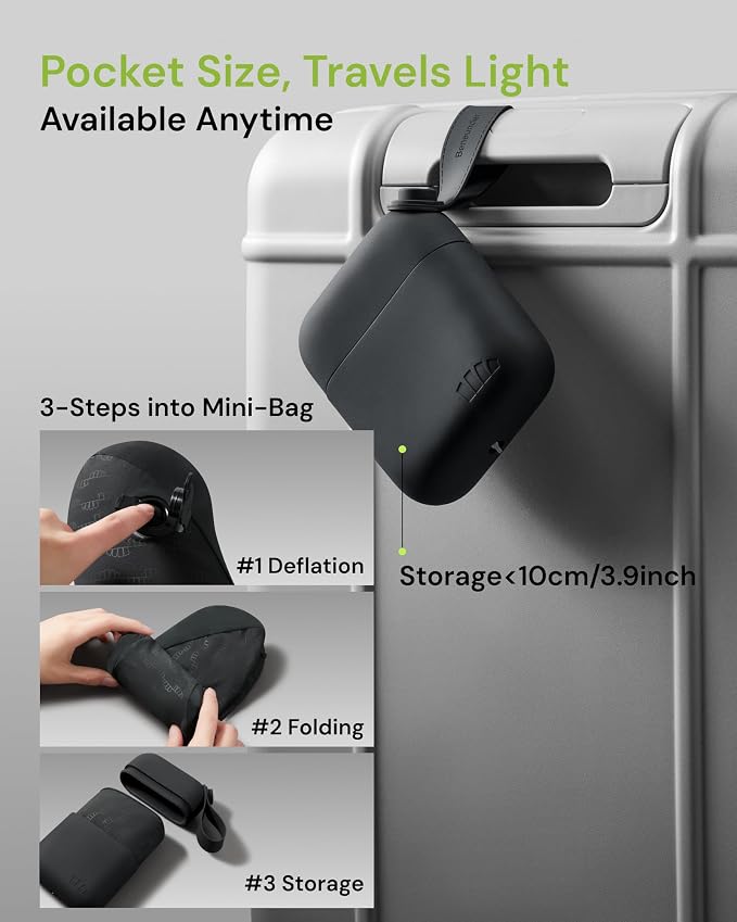 BENEUNDER Travel Neck Pillow for Airplane, Inflatable Compact 360°Head Support - Image 6