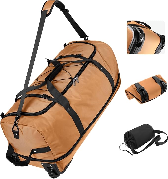 Vomgomfom Wheeled Collapsible Duffel Bag, 110L-140L Expandable Checked Luggage by Vomgomfom