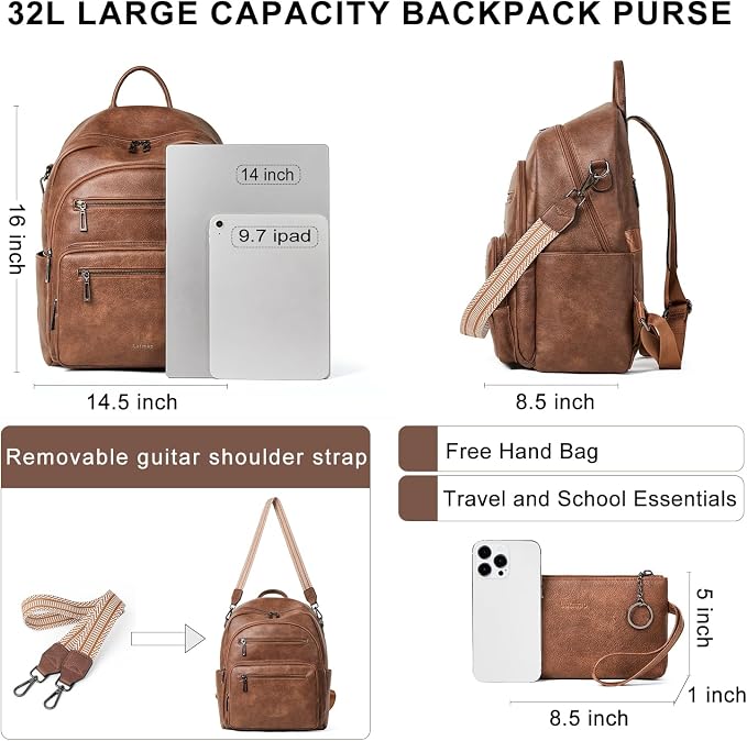 Backpack Purse for Women Laptop Backpack, Leather Travel Backpack Shoulder Bag - Image 3