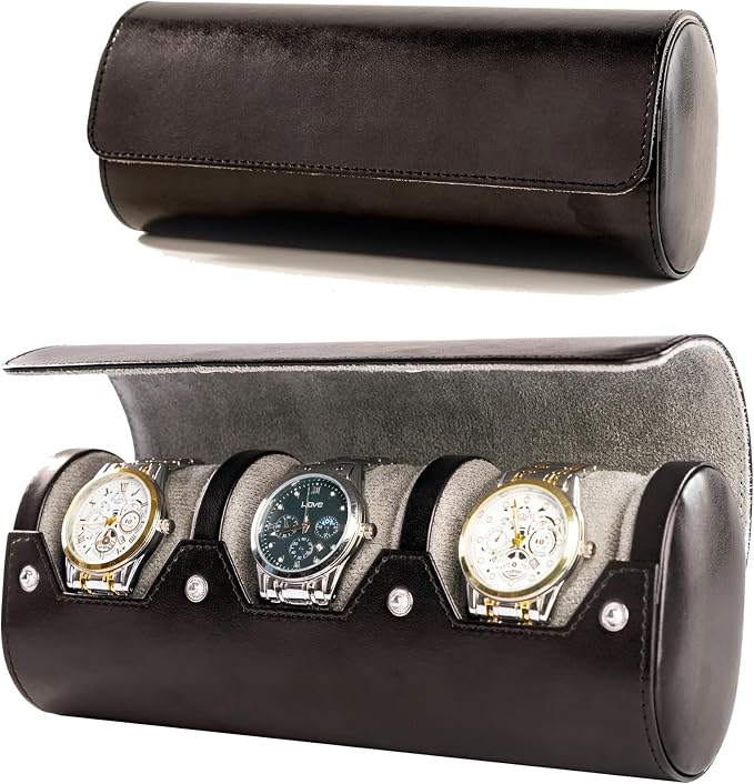 MR.OKAY 3 Watch Travel Case- Classic Leather Watch Case by MR.OKAY