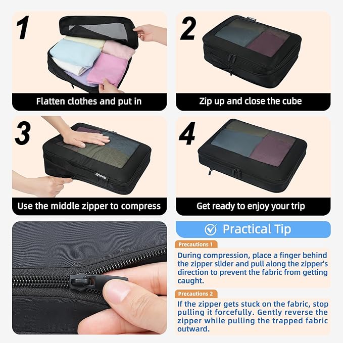 BAGAIL 4 Set/6 Set/8 Set Compression Packing Cubes Travel Accessories - Image 4