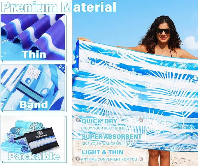 Lightweight Thin Microfiber Beach Towel Sand Free Quick Dry Absorbent Compact - Image 4