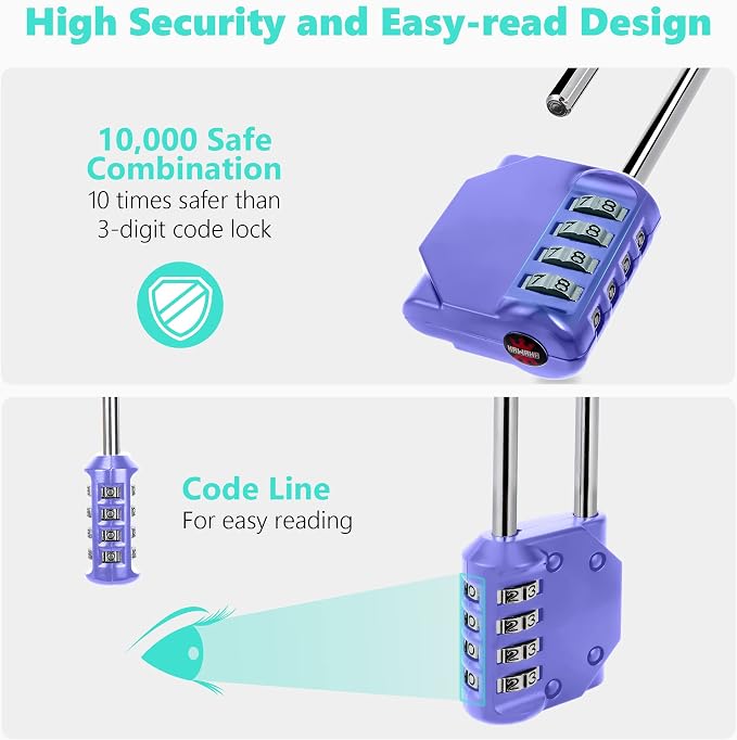 CL21VP 2.6 Inch Long Shackle Combination Lock, 4 Digit Combination Padlock Set - Image 4