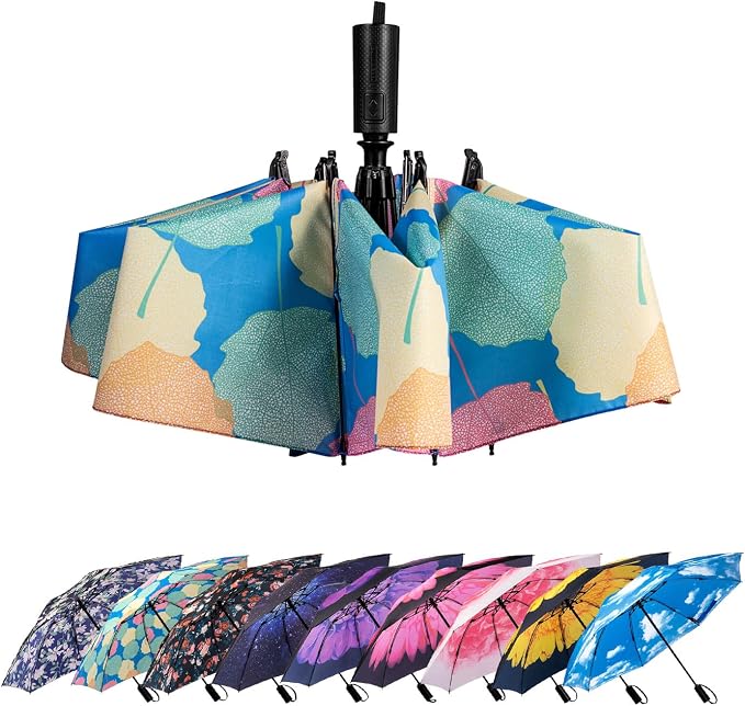 LANBRELLA Compact Reverse Folding Umbrella Auto Windproof Travel Umbrella by LANBRELLA