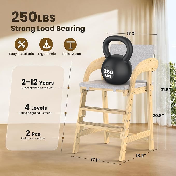 Easyego Wooden High Chair, Height Adjustment - Image 2