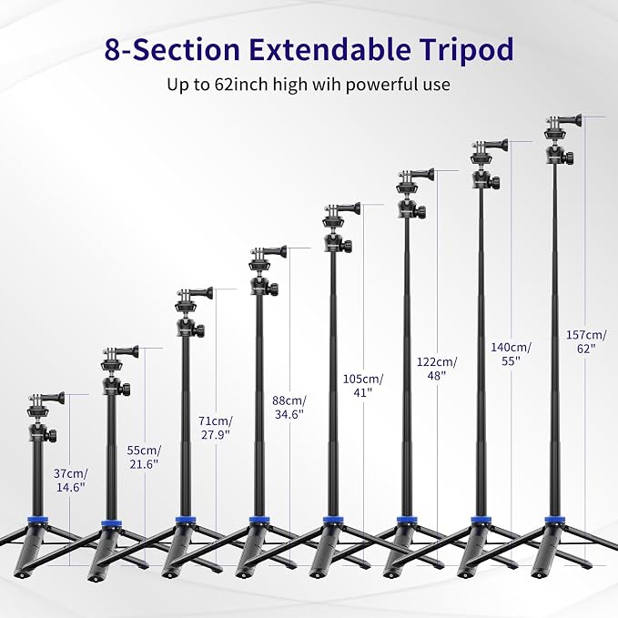 Selfie Stick Tripod for Gopro Camera, Portable Lightweight Camera Tripod for - Image 5