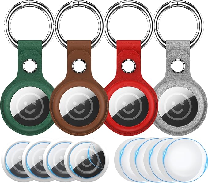 RFUNGUANGO Airtags Holder Keychain Keyring, 4 Pack Leather Case Cover by RFUNGUANGO