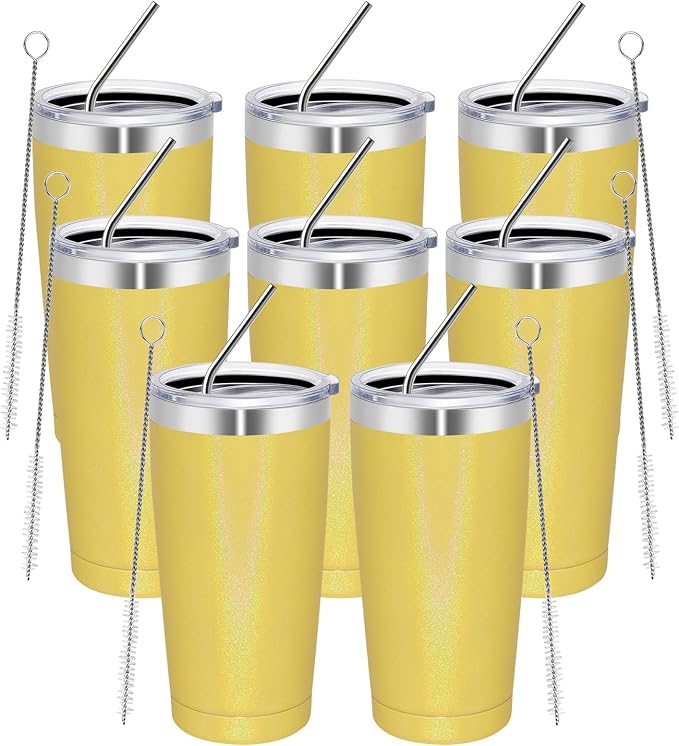 MEWAY 20oz Tumbler 8 Pack Double Wall Vacuum Insulated Travel Glitter Mug Bulk by MEWAY