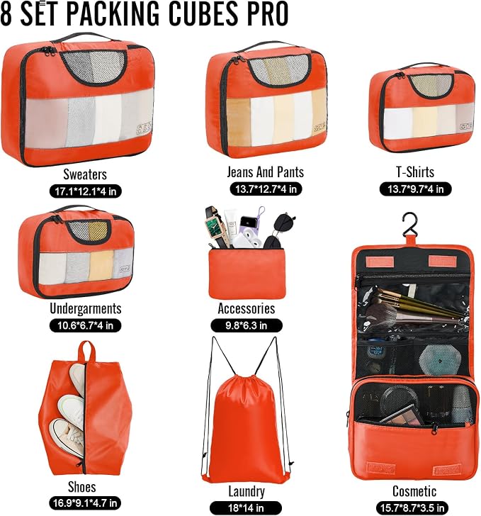 Veken 8 Set Packing Cubes for Travel Essentials, Suitcase Organizer Bags in 4 - Image 2