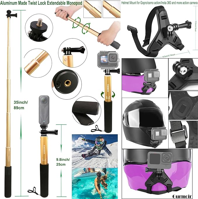 Gurmoir Accessory Kit for Osmo Action 5 pro 4/Insta 360 X5 X4 X3/Go Pro Hero13 - Image 4