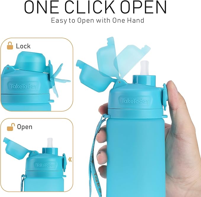 TakeToday Collapsible Water Bottles 20oz, Leak Proof, Foldable Silicone Travel - Image 5