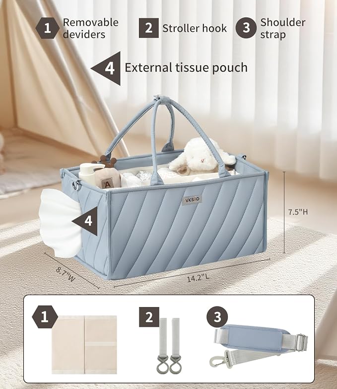 Baby Diaper Caddy with Tissue Pocket, Travel & Car, Baby Essentials Changing - Image 4
