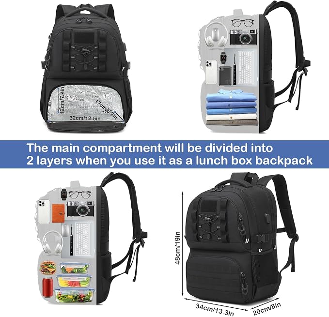 Laptop Lunch Backpack for Men - 40L Large Capacity Work Backpack - Image 3