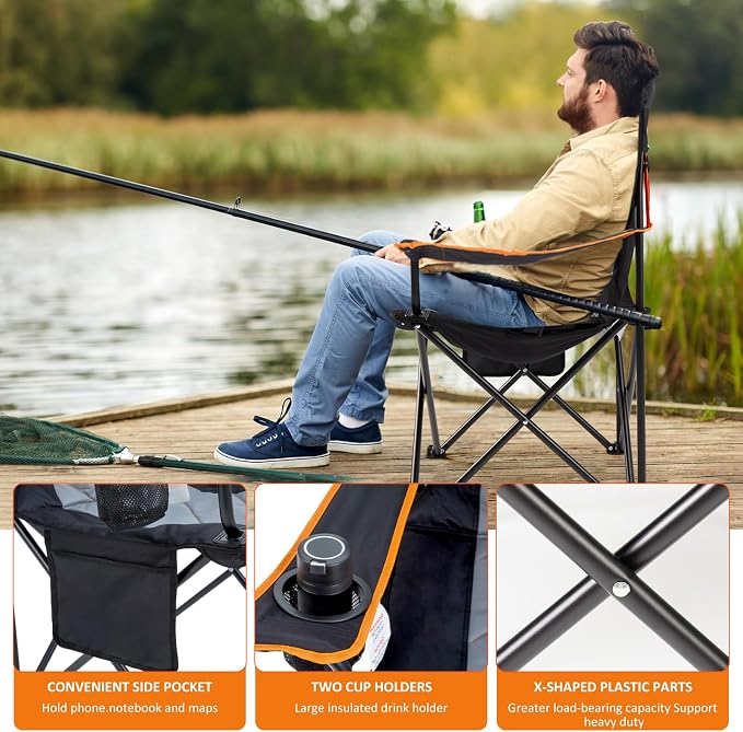 EMERIT Oversized Padded Camping Chair, 350LB Heavy Duty Quad Fold Chair - Image 4